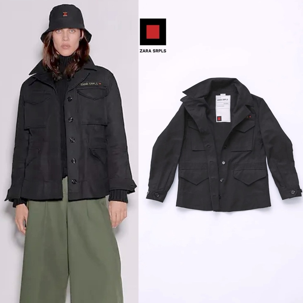 Zara SRPLS Women's Military Utility parka Cotton Katana Jacket Black Size L NEW
